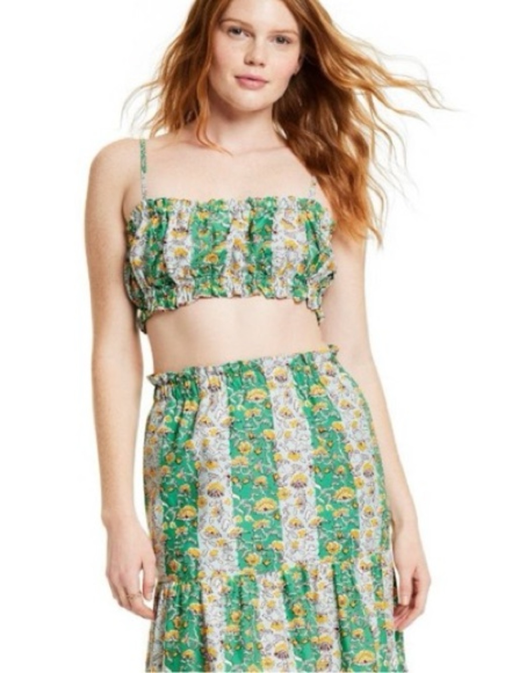 Rhode x Target Floral Smocked Crop Top & Midi Skirt Set Green M